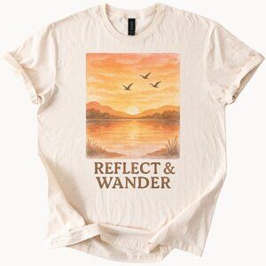 Sunset Lake Reflect Wander Tee Nature Graphic Shirt Outdoor Top